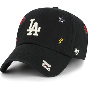 Boné curvo preto ajustável Clean Up Multi Scatter da Los Angeles Dodgers MLB da 47 Brand