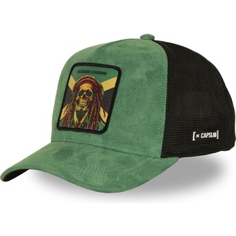 Boné trucker verde e preto Bob Marley Reggae Legend STA1 REG Famous da Capslab