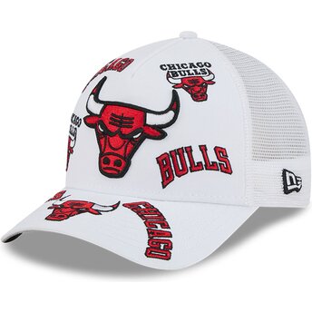 Boné trucker branco 9FORTY M-Crown A Frame All Over da Chicago Bulls NBA da New Era