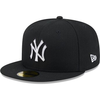 Boné plano preto justo 59FIFTY Rhinestone Badge da New York Yankees MLB da New Era