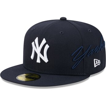 Boné plano azul marinho justo 59FIFTY Side Script da New York Yankees MLB da New Era