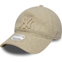 bone-curvo-bege-ajustavel-com-logo-bege-9twenty-a-frame-melton-luxe-da-new-york-yankees-mlb-da-new-era