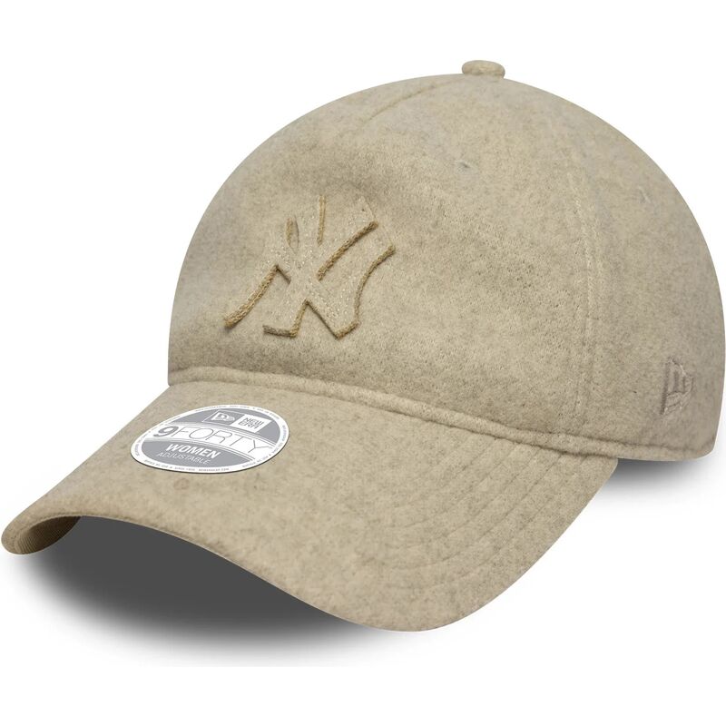 bone-curvo-bege-ajustavel-com-logo-bege-9twenty-a-frame-melton-luxe-da-new-york-yankees-mlb-da-new-era