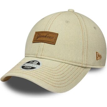 Boné curvo bege ajustável com logo castanho 9TWENTY Denim da New York Yankees MLB da New Era