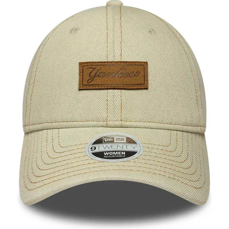 bone-curvo-bege-ajustavel-com-logo-castanho-9twenty-denim-da-new-york-yankees-mlb-da-new-era