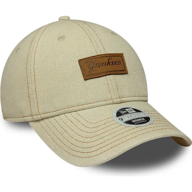bone-curvo-bege-ajustavel-com-logo-castanho-9twenty-denim-da-new-york-yankees-mlb-da-new-era