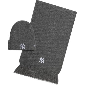 Gorro e lenço cinza Knit Set da New York Yankees MLB da New Era