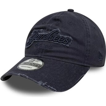 Boné curvo azul marinho ajustável com logo azul marinho 9TWENTY Distress Wordmark da New York Yankees MLB da New Era