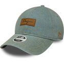 bone-curvo-azul-ajustavel-para-mulheres-com-logo-castanho-9twenty-denim-da-los-angeles-dodgers-mlb-da-new-era