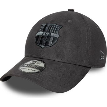 Boné curvo cinza justo 39THIRTY Faux Suede da FC Barcelona LALIGA da New Era