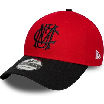 Boné curvo vermelho e preto ajustável 9FORTY Contrast da Manchester United Football Club Premier League da New Era