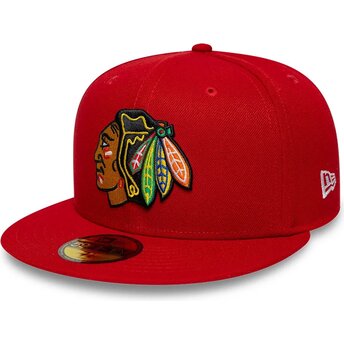 Boné plano vermelho justo 59FIFTY Basic da Chicago Blackhawks NHL da New Era