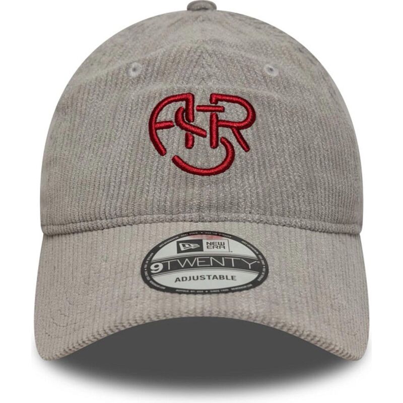 bone-curvo-cinza-ajustavel-com-logo-vermelho-9twenty-fleck-cord-da-associazione-sportiva-roma-serie-a-da-new-era