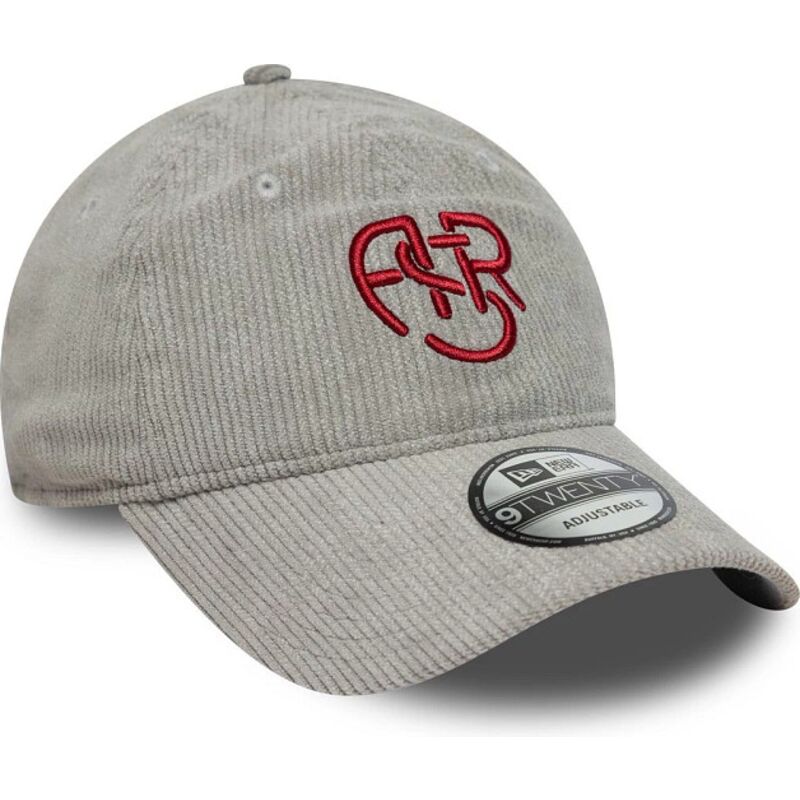bone-curvo-cinza-ajustavel-com-logo-vermelho-9twenty-fleck-cord-da-associazione-sportiva-roma-serie-a-da-new-era