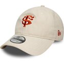 bone-curvo-bege-ajustavel-com-logo-vermelho-9twenty-faux-suede-da-stade-toulousain-top-14-da-new-era