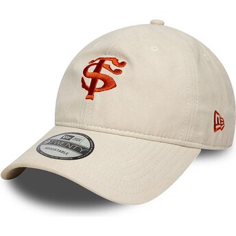 Boné curvo bege ajustável com logo vermelho 9TWENTY Faux Suede da Stade Toulousain Top 14 da New Era