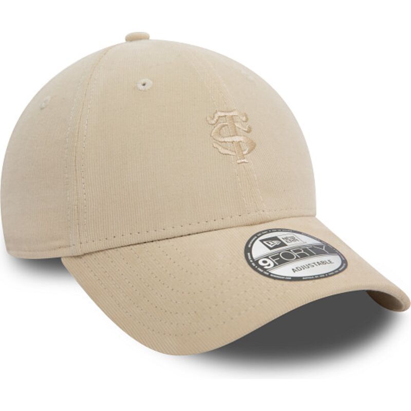 bone-curvo-bege-ajustavel-com-logo-bege-9forty-baby-cord-da-stade-toulousain-top-14-da-new-era