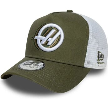 Boné trucker verde e branco A Frame Seasonal da Haas F1 Team Formula 1 da New Era