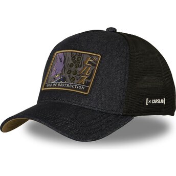 Boné trucker azul marinho e preto Beerus DBS9 DES Dragon Ball da Capslab