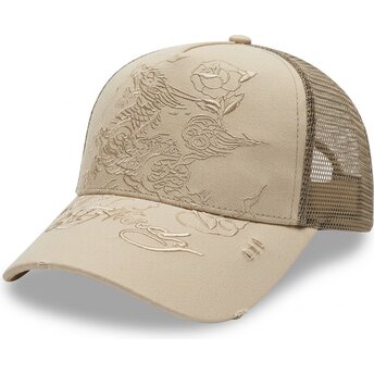 Boné trucker khaki Outline Dragon da Ed Hardy