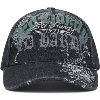Boné curvo preto ajustável Distressed Floral Gothic da Ed Hardy
