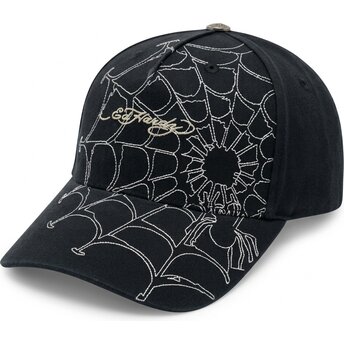 Boné curvo preto e branco ajustável Spiderweb da Ed Hardy