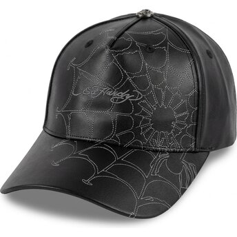 Boné curvo preto ajustável Spiderweb PU Leather da Ed Hardy