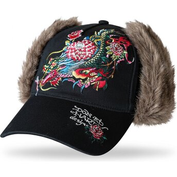 Boné curvo preto justo Crawling Dragon Trapper da Ed Hardy