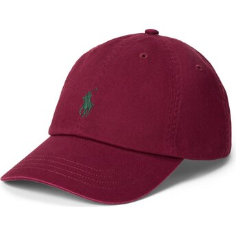 Boné curvo grená vermelho ajustável com logo verde Cotton Chino Classic Sport da Polo Ralph Lauren