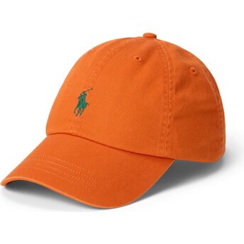 Boné curvo laranja escuro ajustável com logo verde Cotton Chino Classic Sport da Polo Ralph Lauren