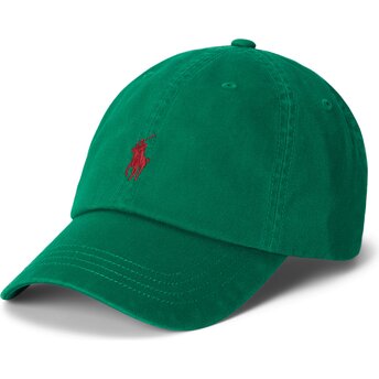 Boné curvo verde ajustável com logo vermelho Cotton Chino Classic Sport da Polo Ralph Lauren