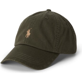 Boné curvo verde escuro ajustável com logo castanho Cotton Chino Classic Sport da Polo Ralph Lauren
