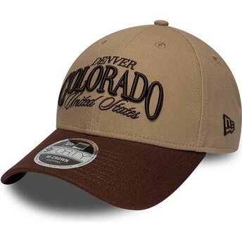 Boné curvo castanho ajustável 9FORTY M-Crown Wordmark da Denver Colorado da New Era