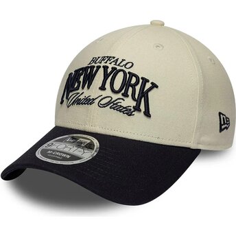 Boné curvo bege e azul marinho ajustável 9FORTY M-Crown Wordmark da Buffalo New York da New Era