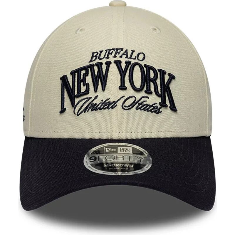 bone-curvo-bege-e-azul-marinho-ajustavel-9forty-m-crown-wordmark-da-buffalo-new-york-da-new-era