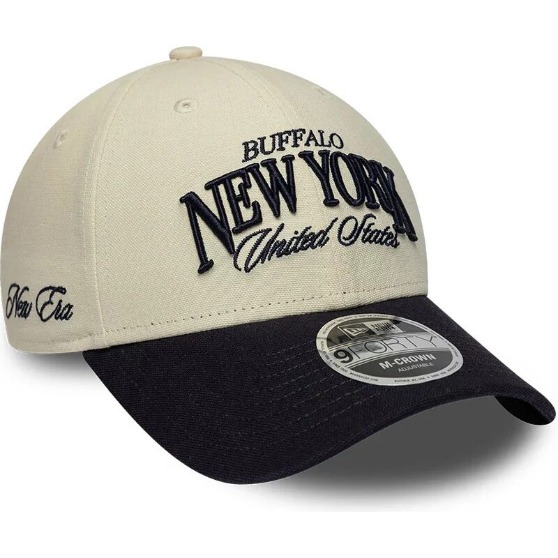 bone-curvo-bege-e-azul-marinho-ajustavel-9forty-m-crown-wordmark-da-buffalo-new-york-da-new-era