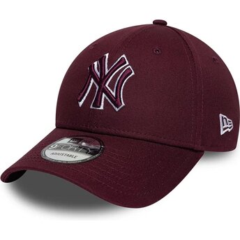 Boné curvo grená vermelho ajustável com logo grená 9FORTY Team Outline da New York Yankees MLB da New Era