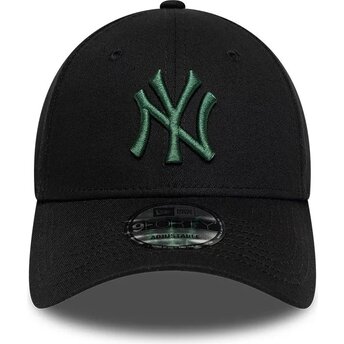 Boné curvo preto ajustável com logo verde escuro 9FORTY League Essential da New York Yankees MLB da New Era