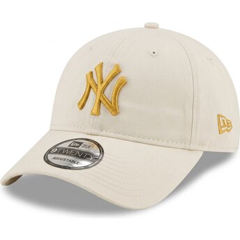Boné curvo bege ajustável com logo dourado 9TWENTY League Essential da New York Yankees MLB da New Era