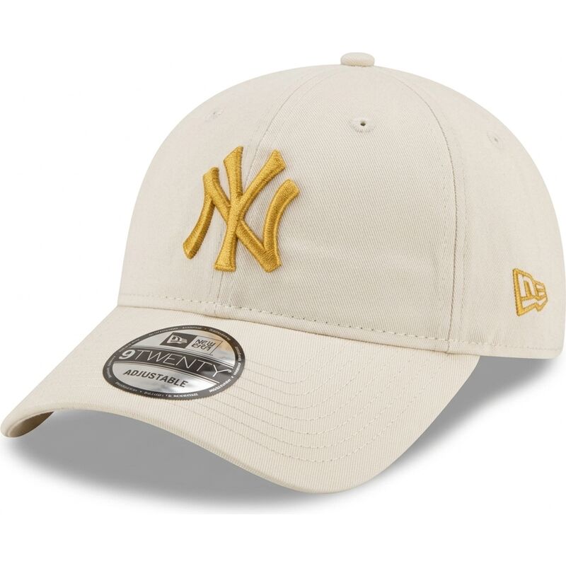 bone-curvo-bege-ajustavel-com-logo-dourado-9twenty-league-essential-da-new-york-yankees-mlb-da-new-era