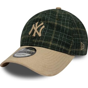 Boné curvo verde e bege ajustável 9TWENTY Mix Check da New York Yankees MLB da New Era