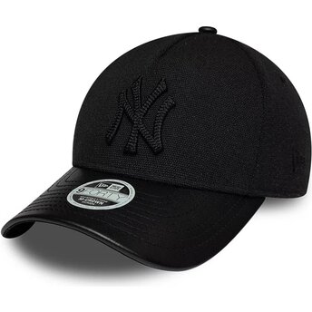 Boné curvo preto ajustável para mulheres com logo preto 9FORTY M-Crown A Frame Fabric Mix da New York Yankees MLB da New Era