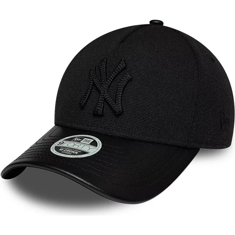 bone-curvo-preto-ajustavel-para-mulheres-com-logo-preto-9forty-m-crown-a-frame-fabric-mix-da-new-york-yankees-mlb-da-new-era