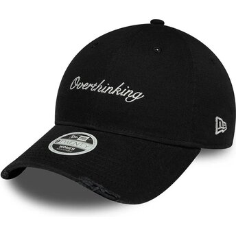 Boné curvo preto ajustável para mulheres 9TWENTY Slogan Overthinking da New Era