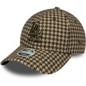 bone-curvo-verde-e-castanho-ajustavel-para-mulheres-9forty-m-crown-houndstooth-da-los-angeles-dodgers-mlb-da-new-era