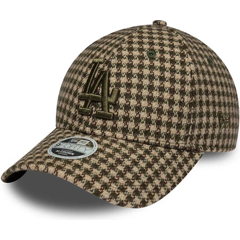 bone-curvo-verde-e-castanho-ajustavel-para-mulheres-9forty-m-crown-houndstooth-da-los-angeles-dodgers-mlb-da-new-era