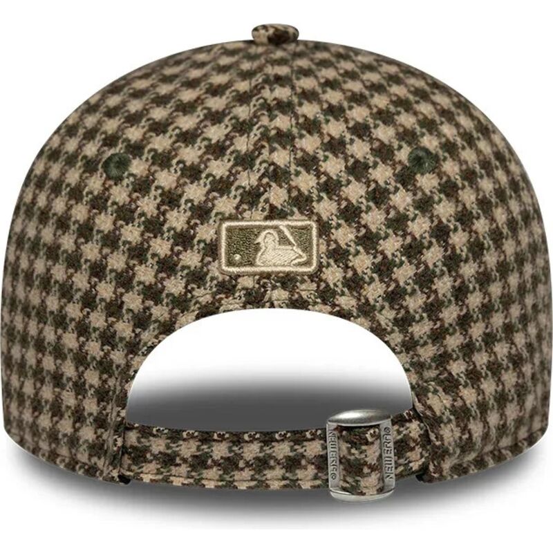 bone-curvo-verde-e-castanho-ajustavel-para-mulheres-9forty-m-crown-houndstooth-da-los-angeles-dodgers-mlb-da-new-era