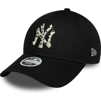Boné curvo preto ajustável para mulheres com logo bege 9FORTY Infill da New York Yankees MLB da New Era