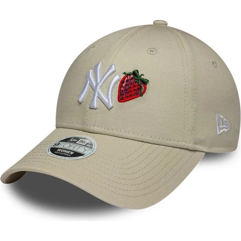 bone-curvo-bege-ajustavel-para-mulheres-9forty-fruit-icon-strawberry-da-new-york-yankees-mlb-da-new-era