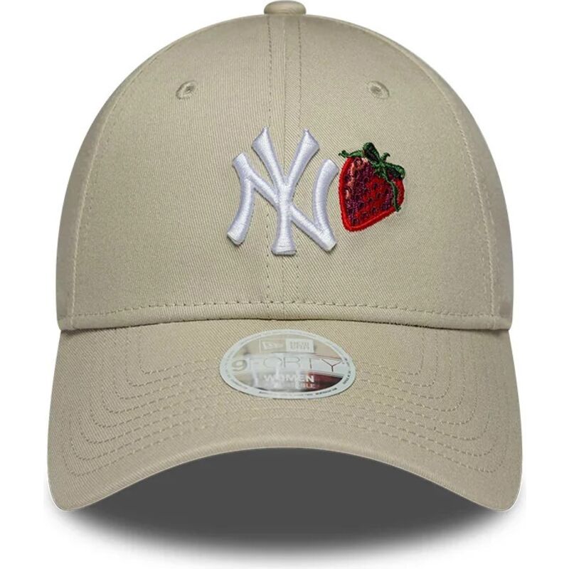 bone-curvo-bege-ajustavel-para-mulheres-9forty-fruit-icon-strawberry-da-new-york-yankees-mlb-da-new-era